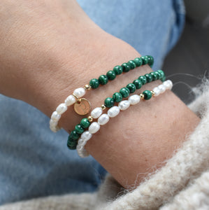 Malachite and Freshwater Pearl skinny bracelet
